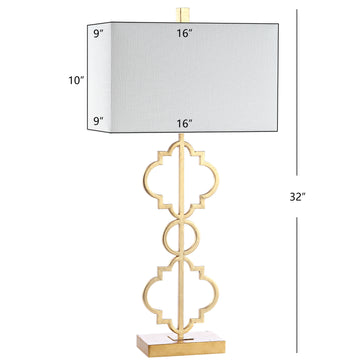 Selina 32" Iron Ogee Trellis Modern LED USB Table Lamp - JONATHAN Y